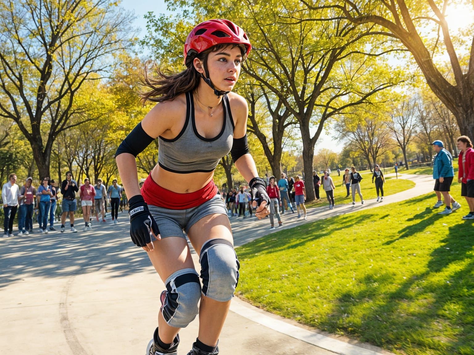 Athletic Teen Roller Skater Races in Park