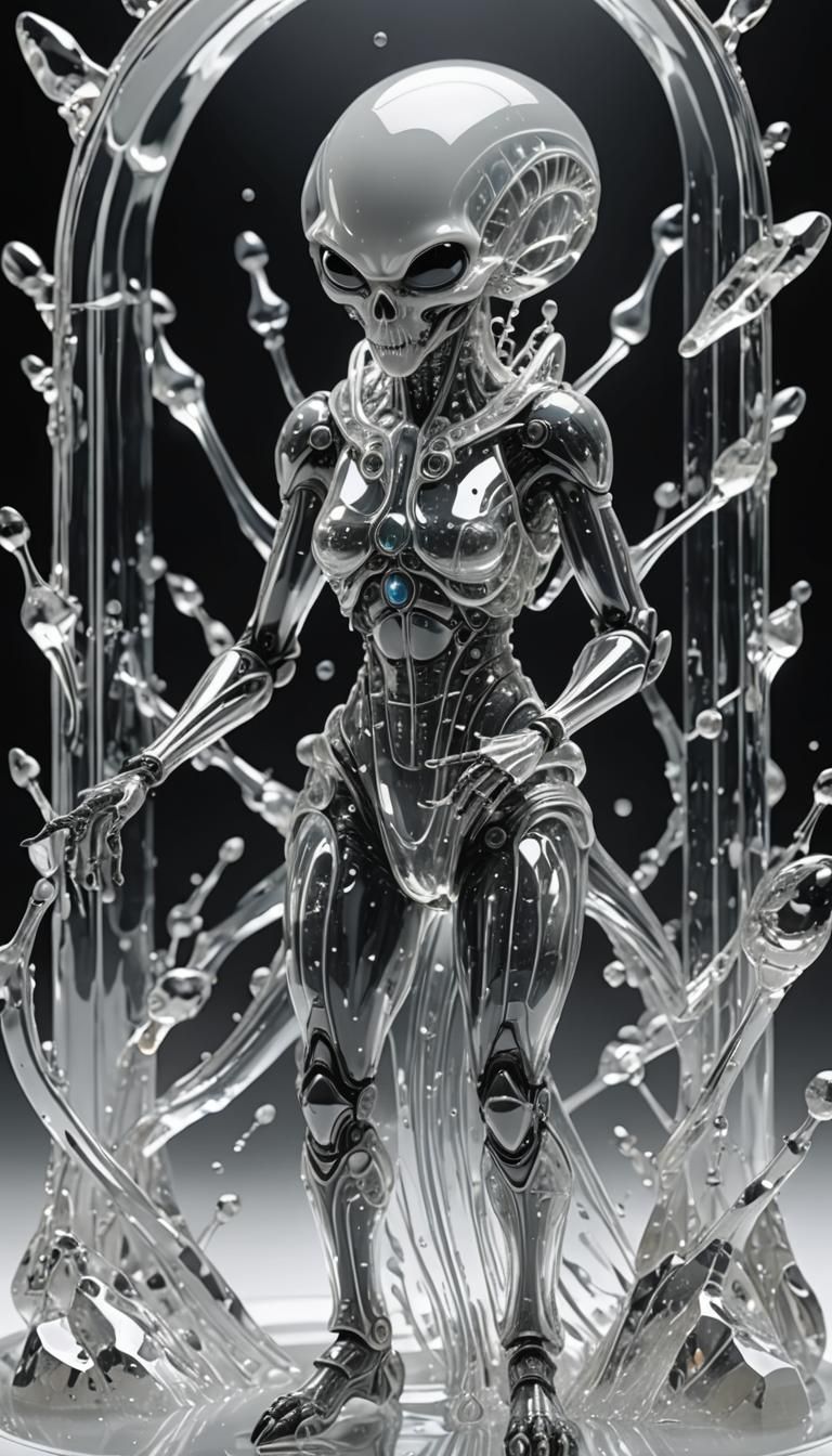 Crystal Alien Goddess Playing Contrabass in Glass