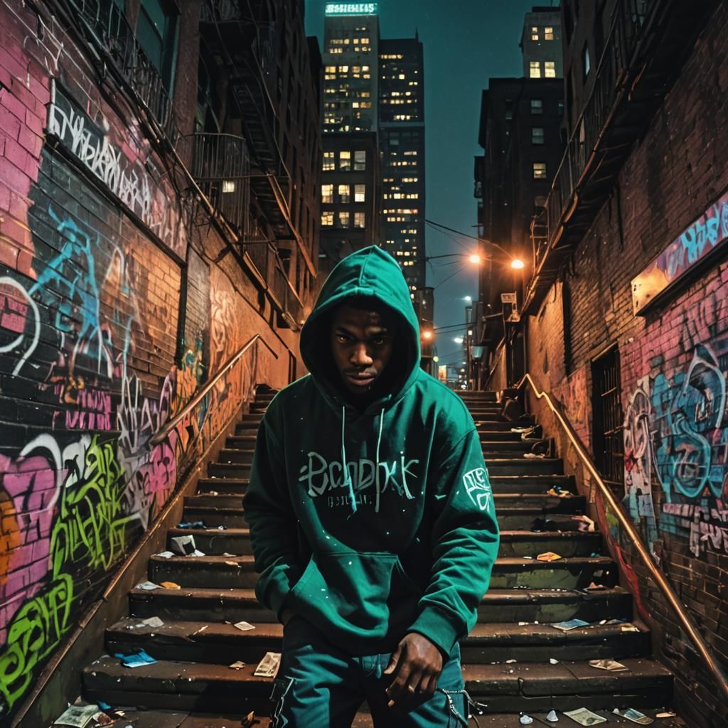 Gritty Gangster Rap Album Cover in Urban Art Style