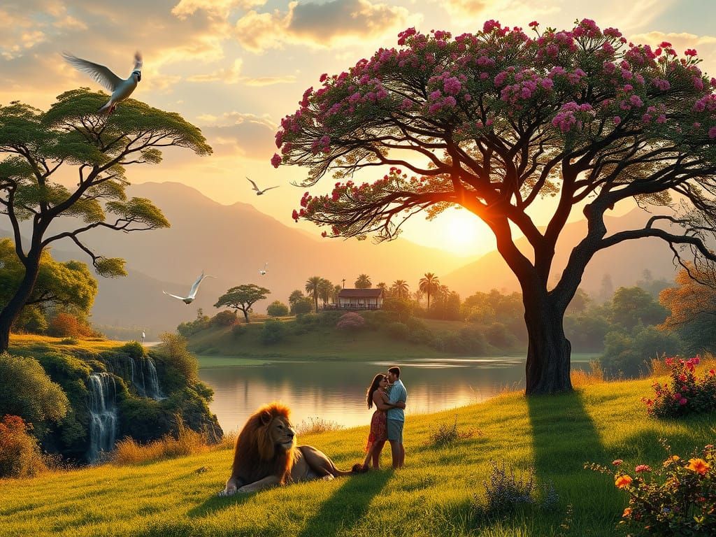 Peaceful Dawn in a Vibrant African Landscape