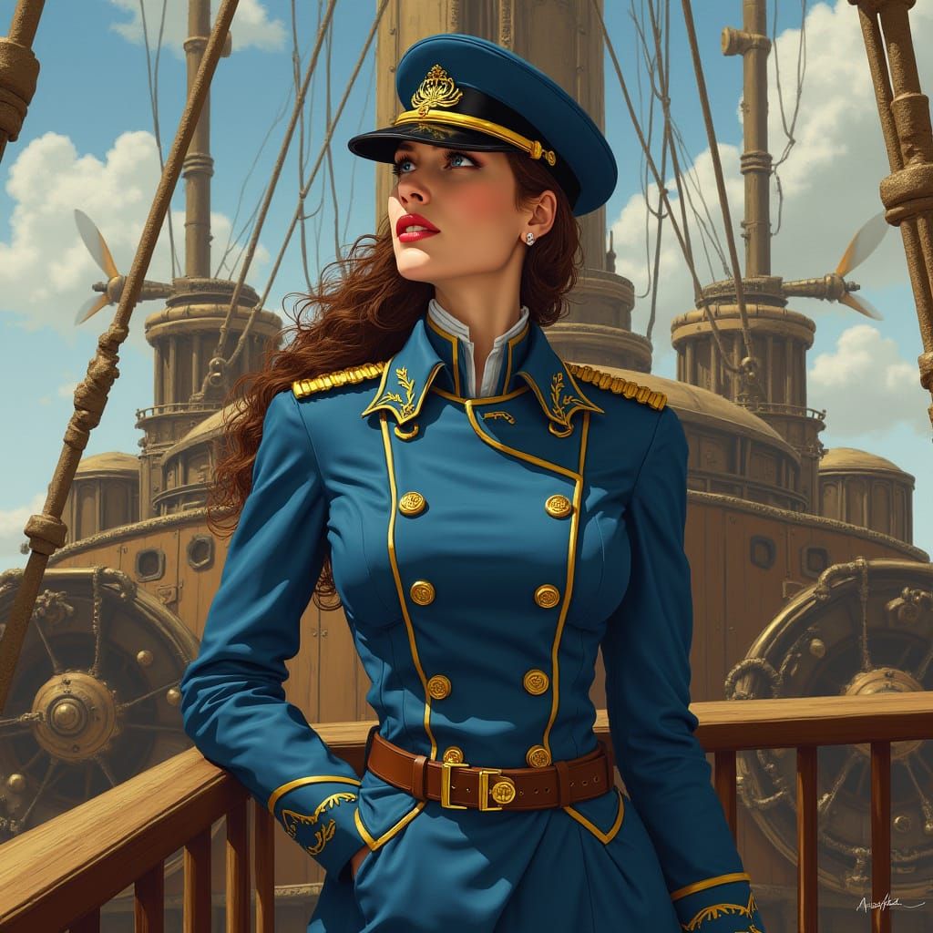 Female Airship Captain in Steampunk Style