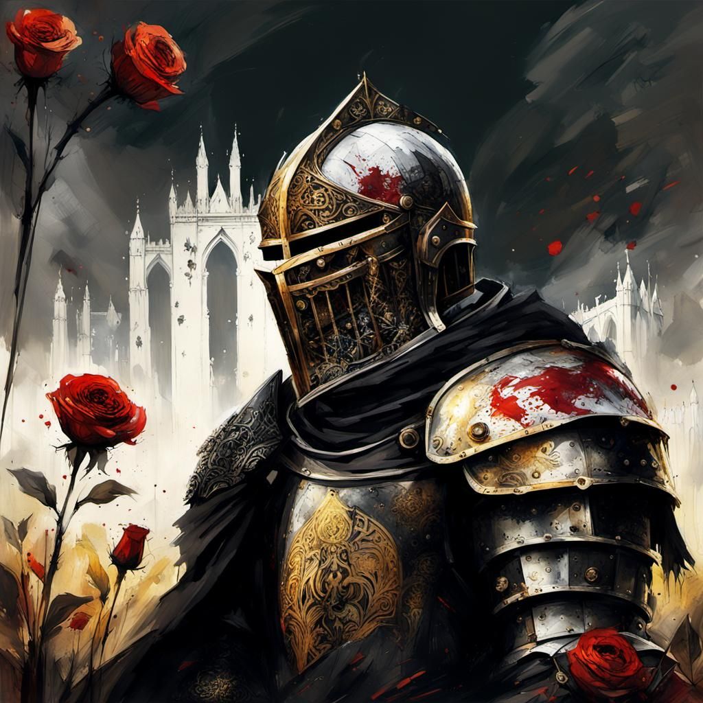 Gothic Knight Templar in a Blood Rose Field