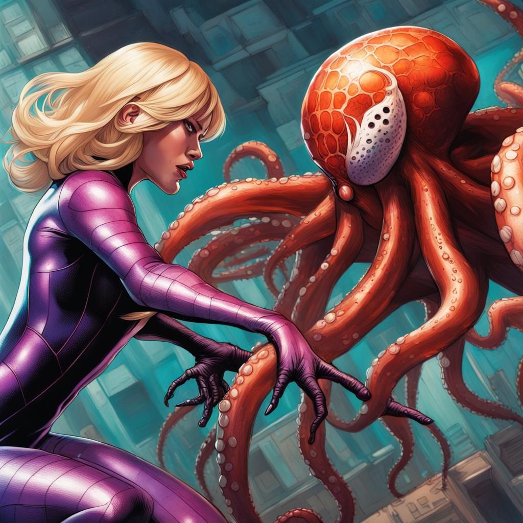 GhostSpider vs a giant octupus