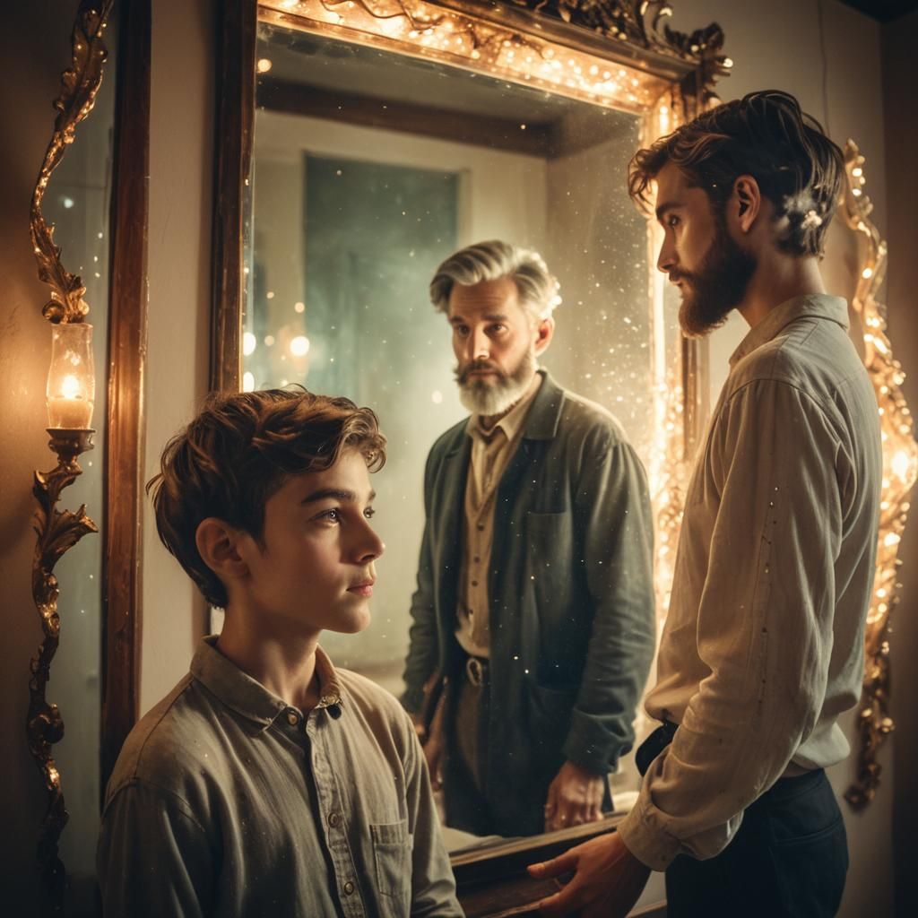 Boy and Mirror Reflect Time in Magic Realism