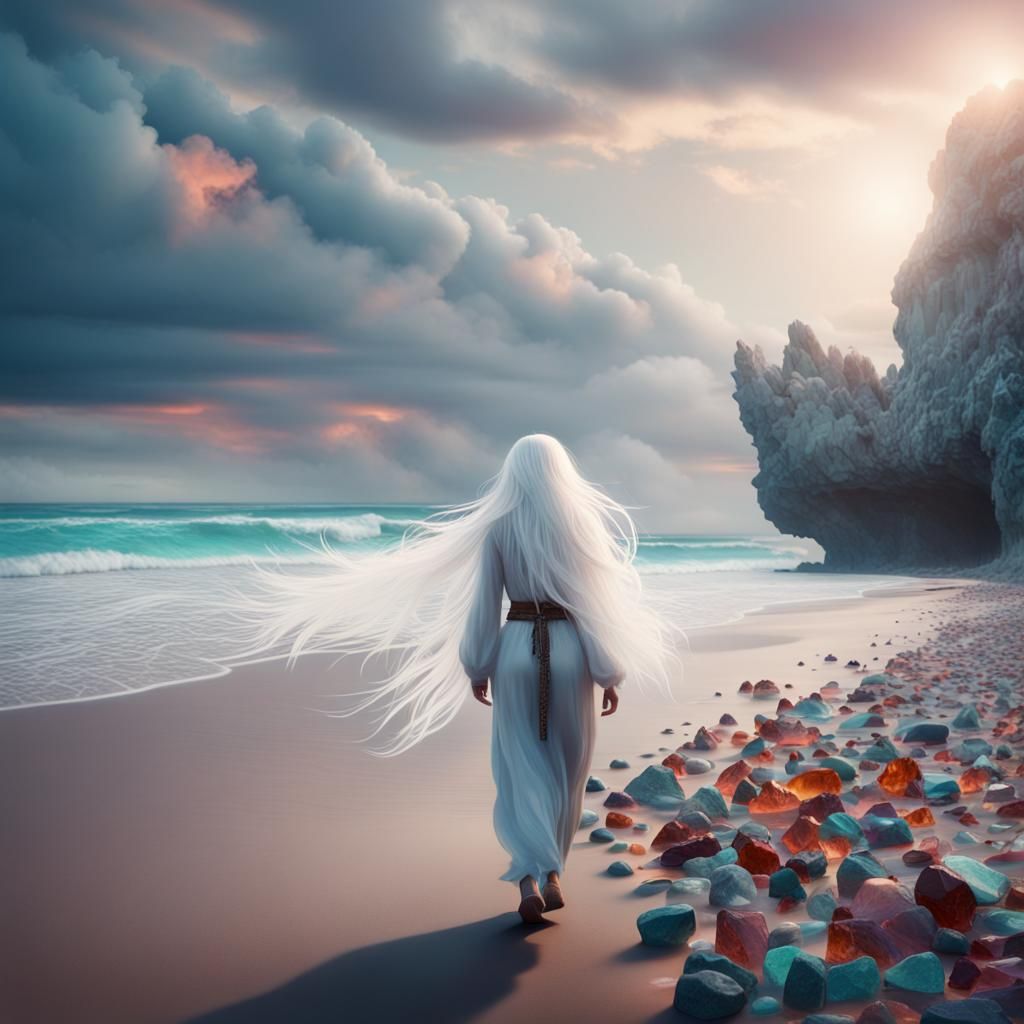Woman on Gemstone Beach: Digital Matte Painting