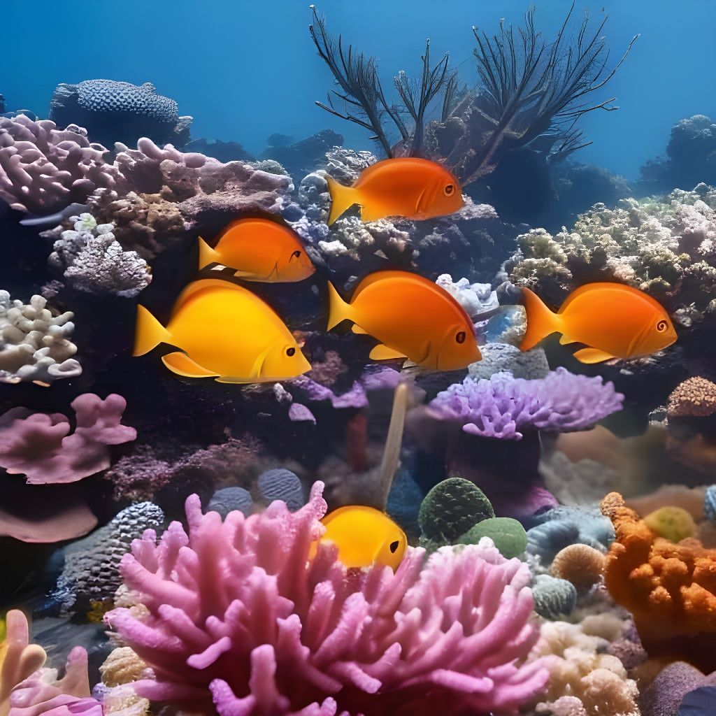 Coral reef with school of colourful fish