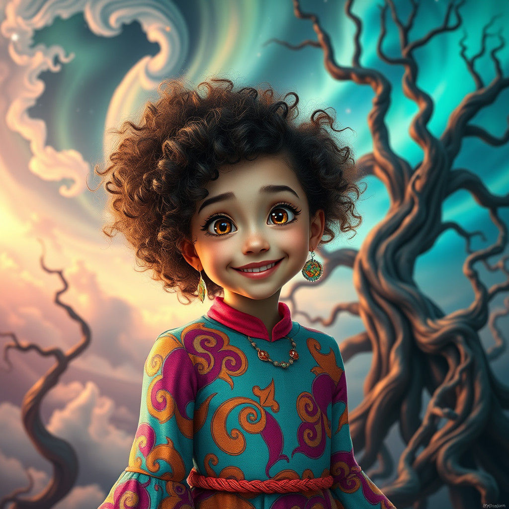 Mischievous Woman in Mystical Realm, Digital Art