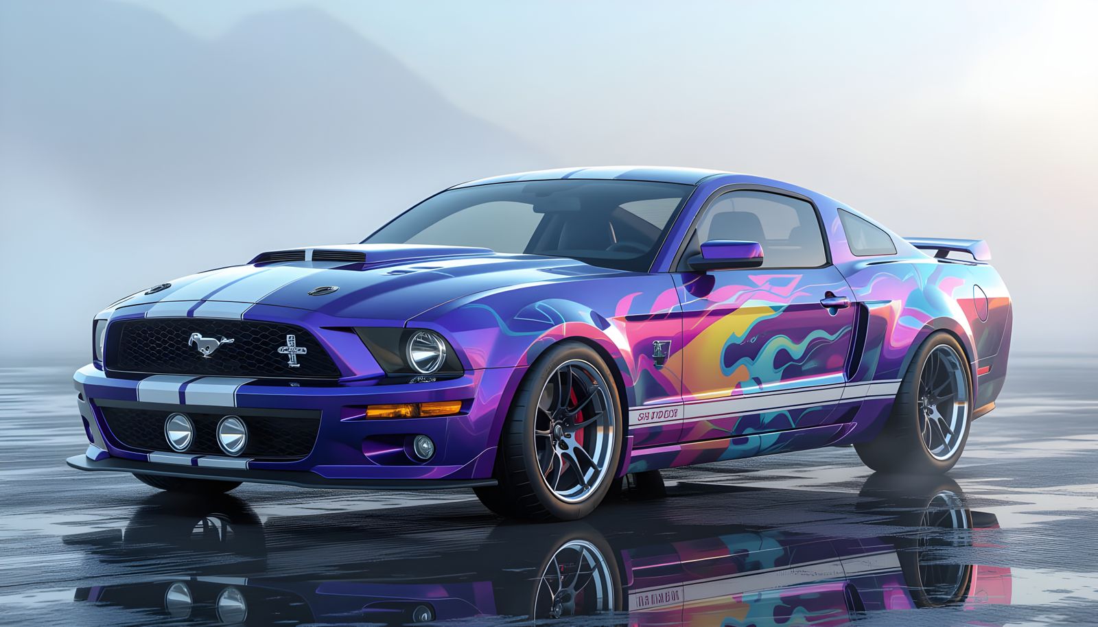 Mustang Muscle Car in Airbrush Style