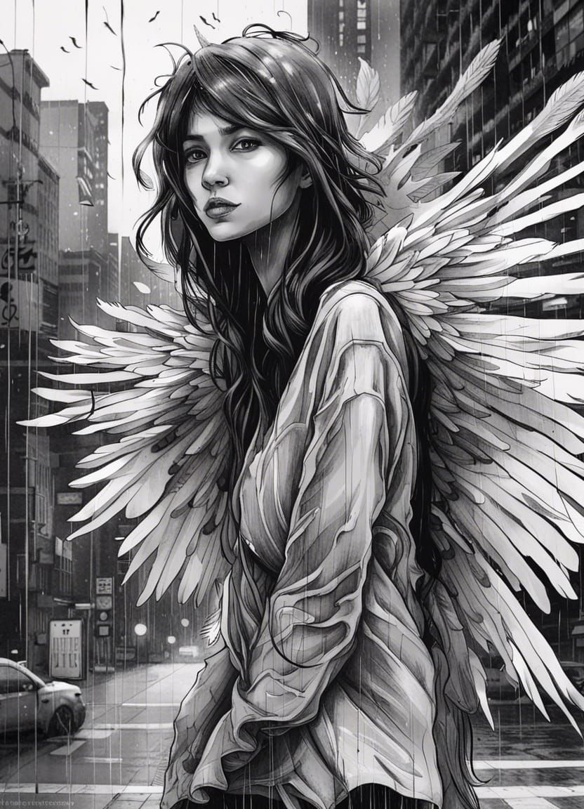 Angel in Rain: Japanese Ink Street Art