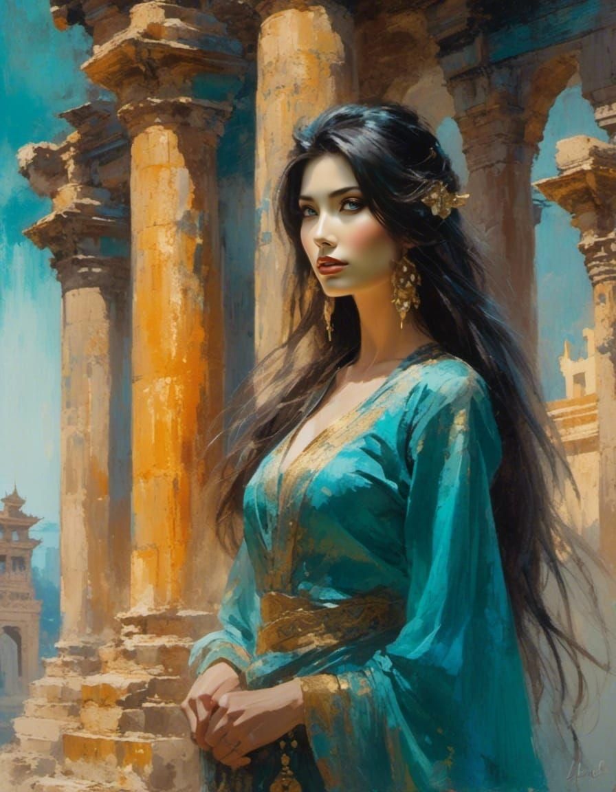 Elegant Woman in Post-Impressionist, Film Noir Style