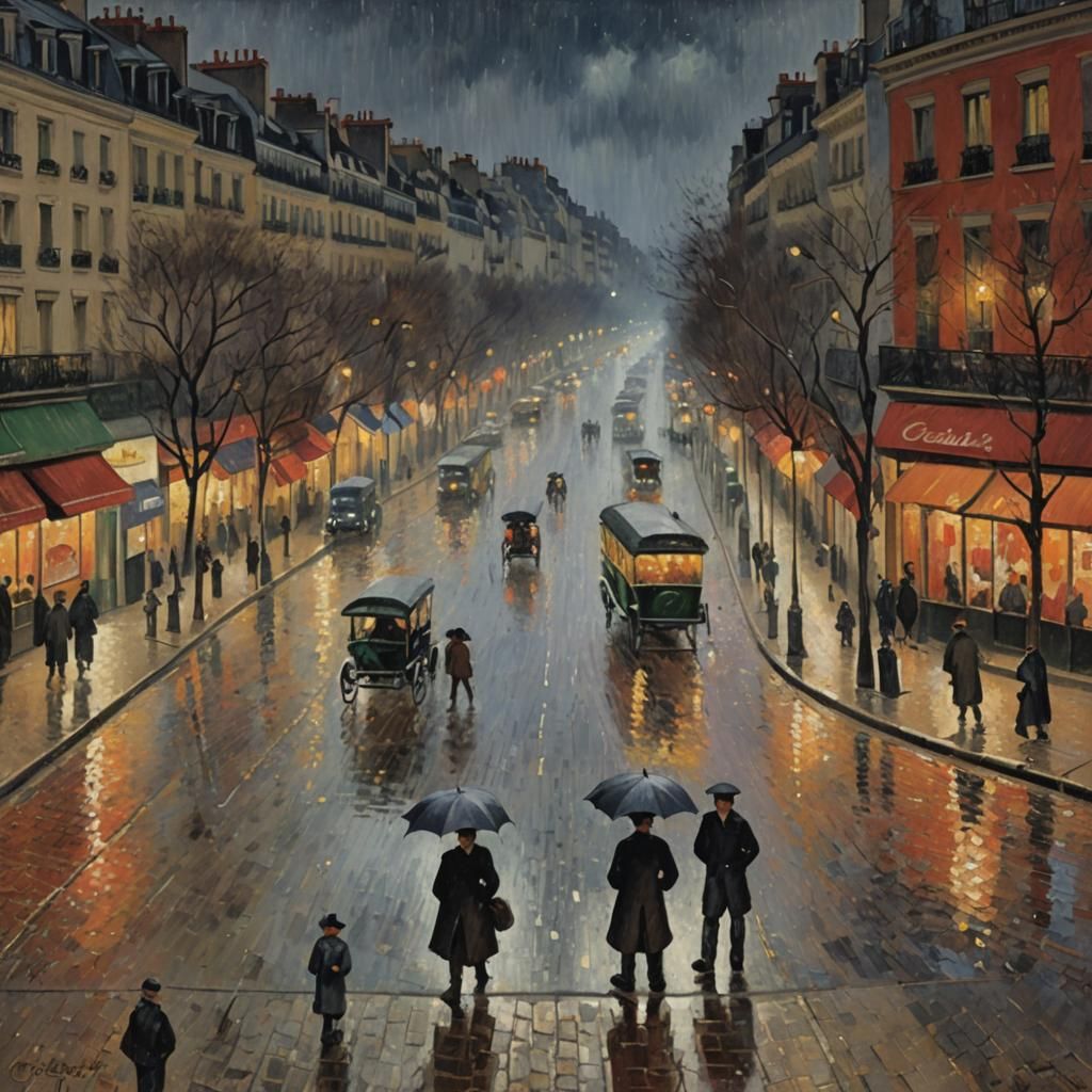 The Boulevard Montmartre at Night by Camille Pissarro, and P...