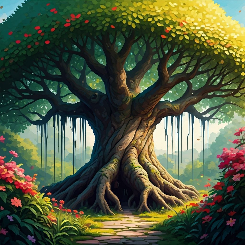 Colorful Tree Portrait in Graffiti Splash Art Style