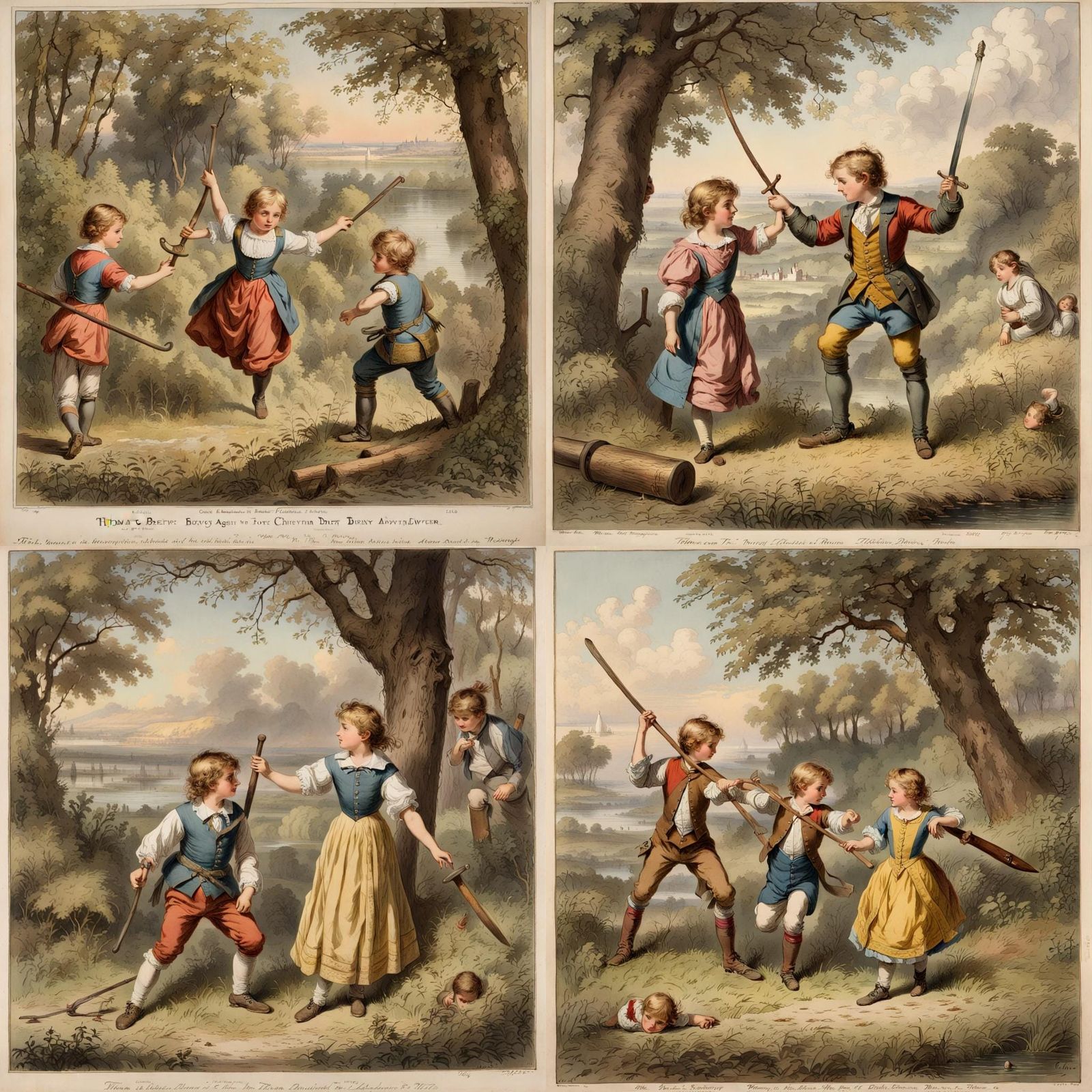 Vintage Lithograph of Children's Imaginative Play