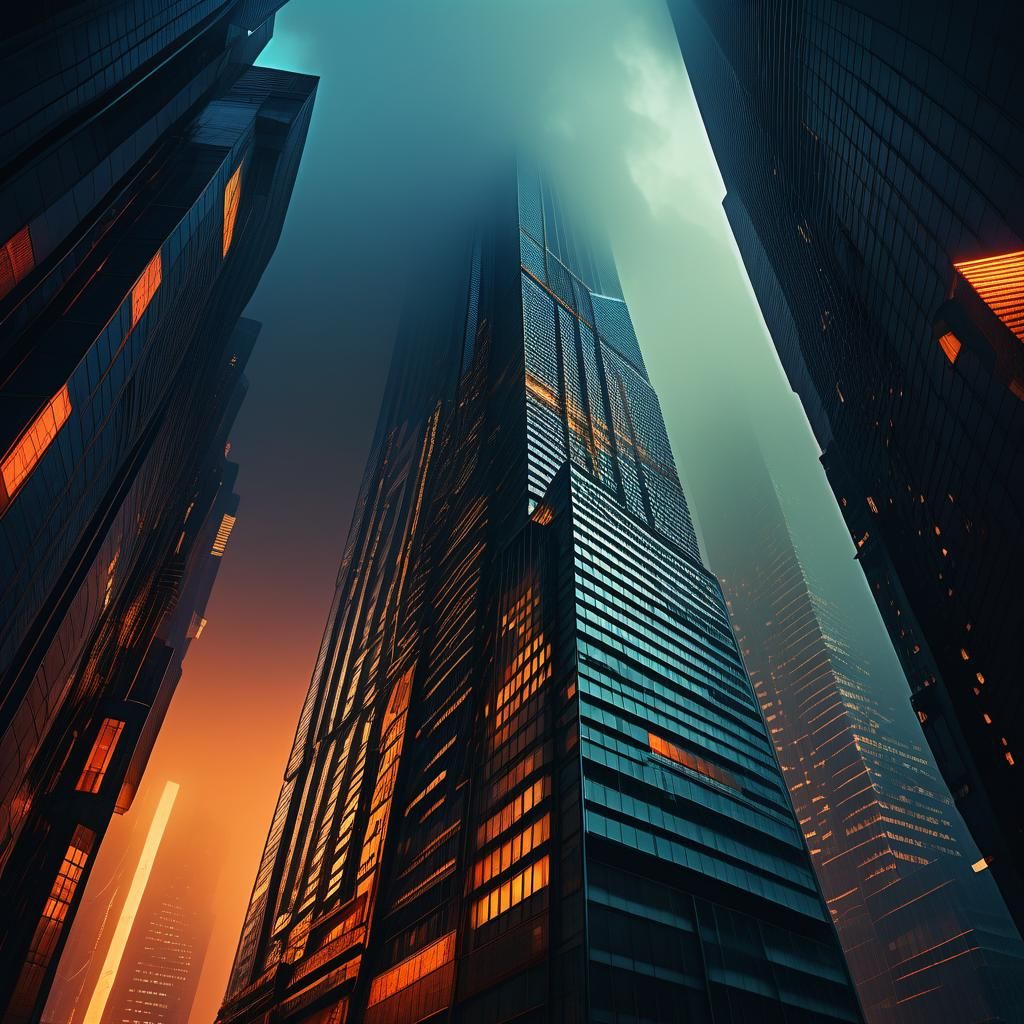 Neon Skyscrapers in Dystopian Cityscape