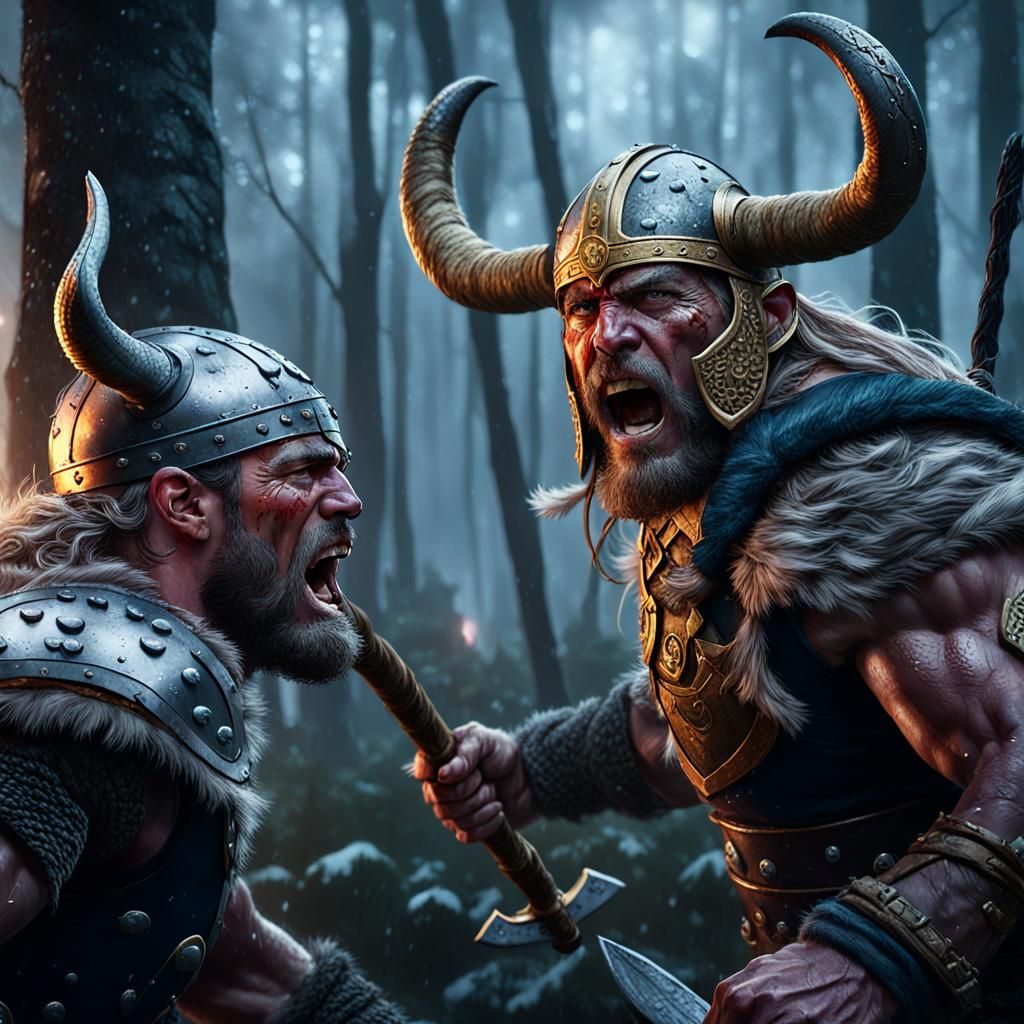 Jaguar Warrior vs Viking: Hyperdetailed Forest Battle