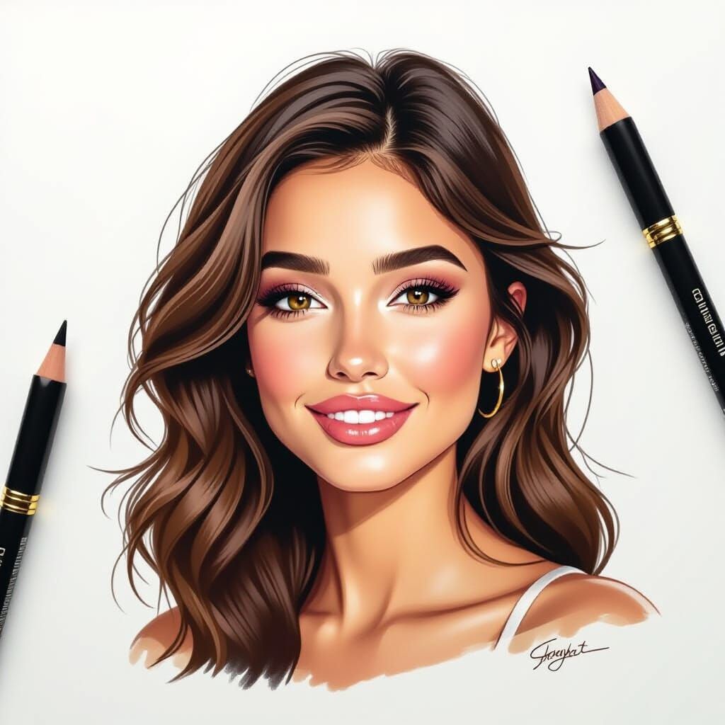 Ballpoint Pen Portrait of Brunette Woman