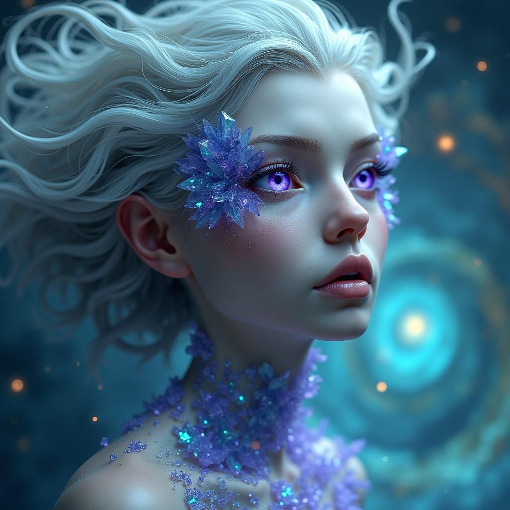 Ethereal Woman with Crystal Shards in Fantasy Realm
