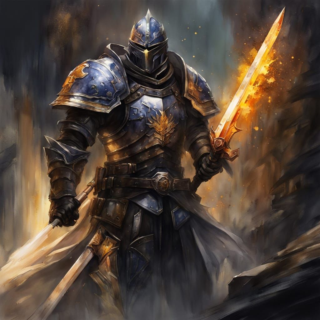 Anime Paladin in Chiaroscuro Watercolor Style