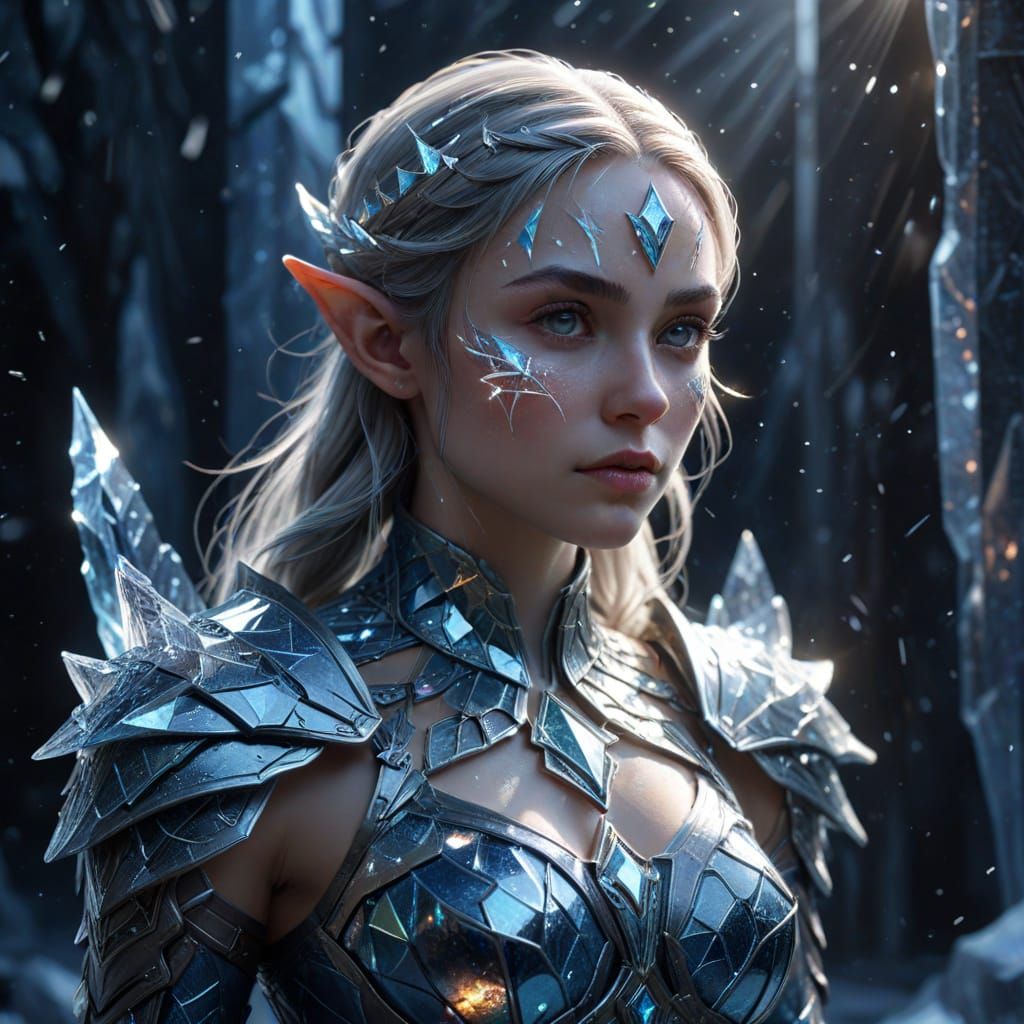 Ice Elf Warrior Portrait With Celestial Light
