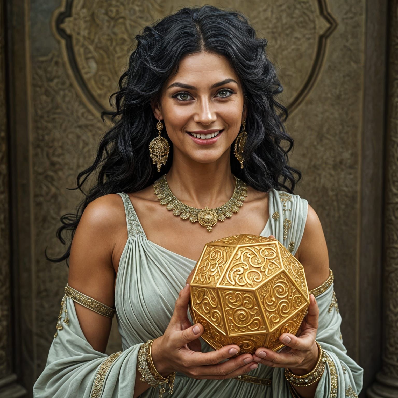 Mature Greek Goddess in Intricate Attire