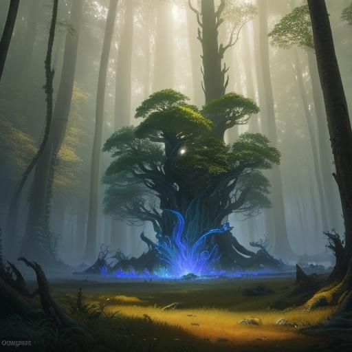 Elves Gathering in a Lush Forest: Oil Painting