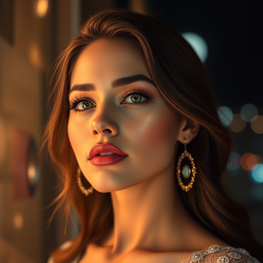 Stunning Women in a Golden Moonlit Night