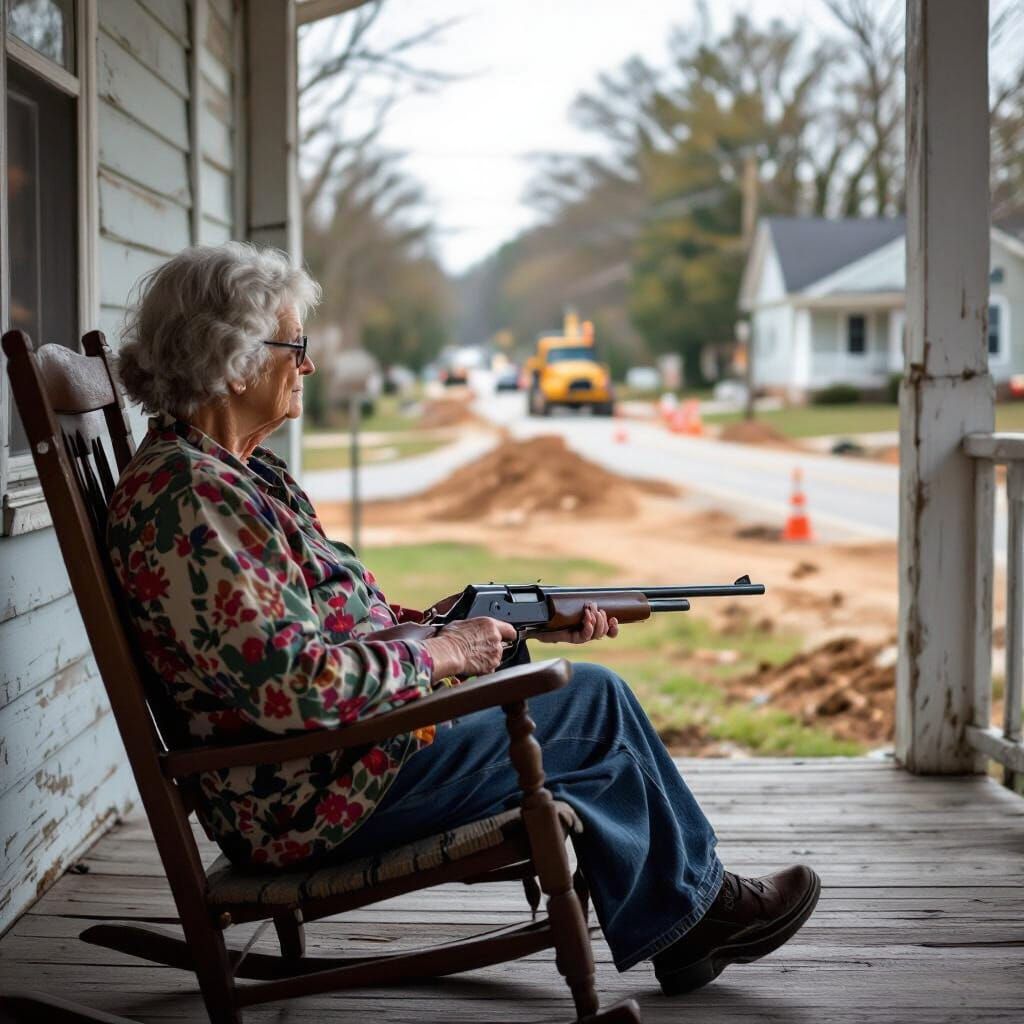 Woman Defends Home From Approaching Road Construction