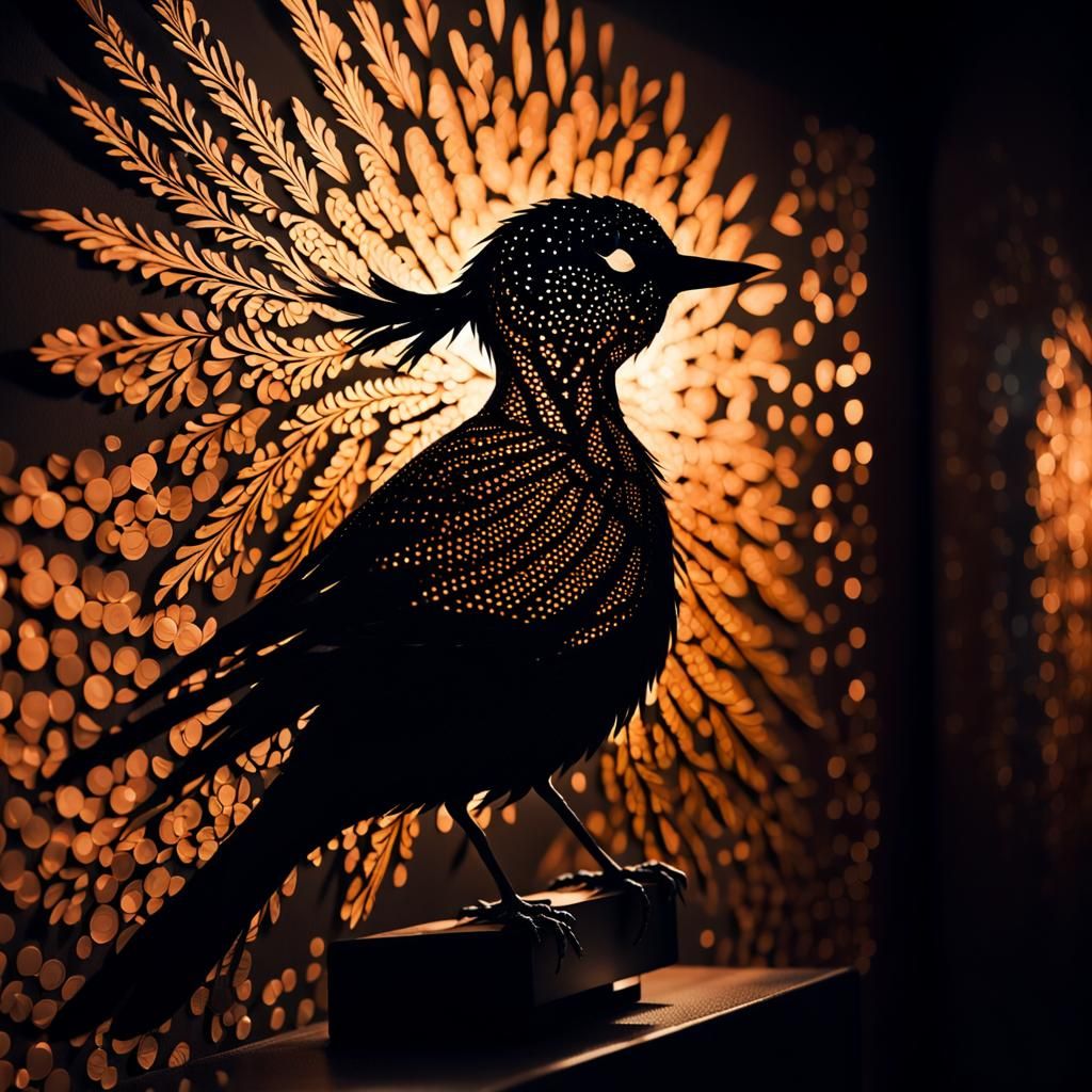 Fashion Silhouette in Dark Room with Bokeh Lighting