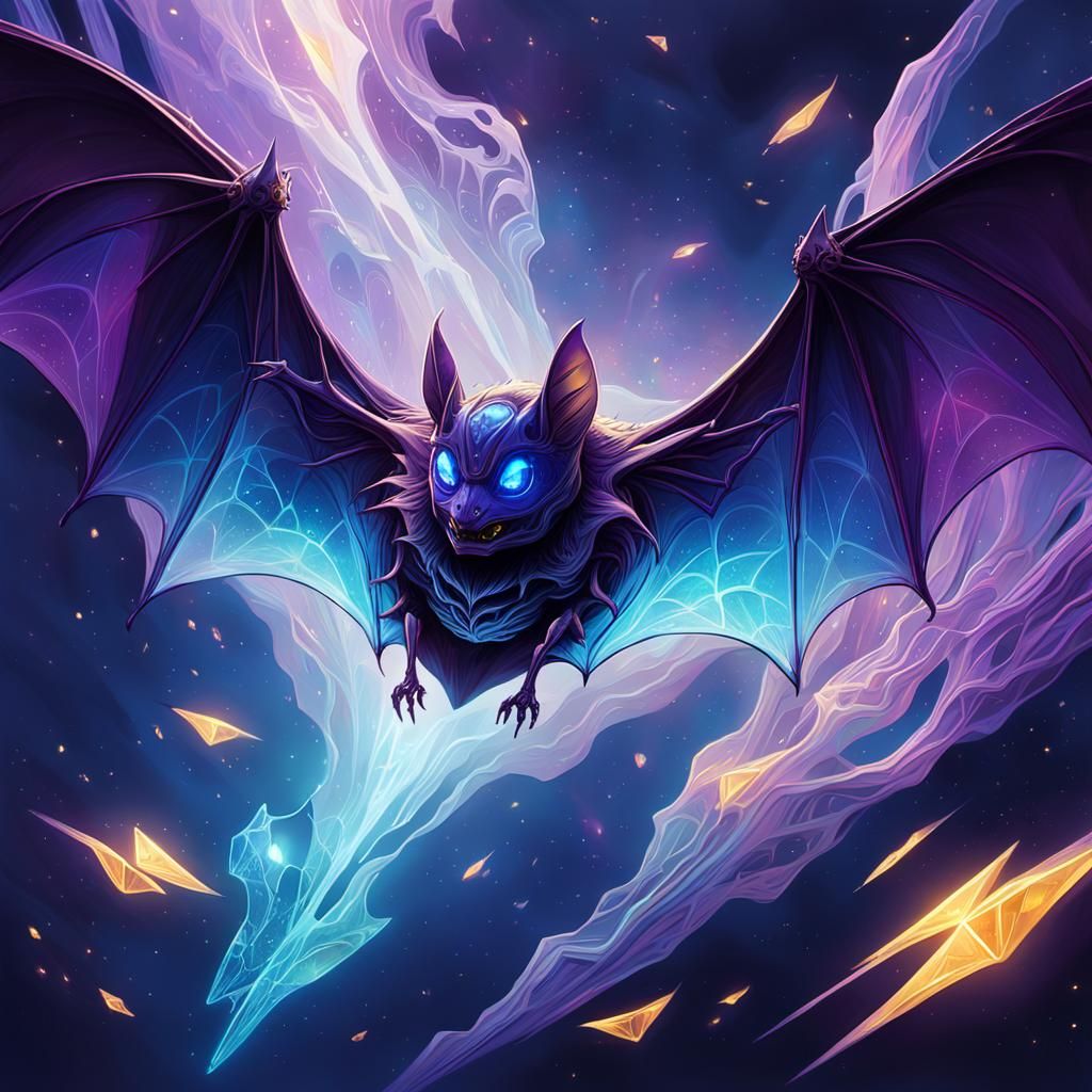 Purple Crystal Bat in Flight: Digital Concept Art