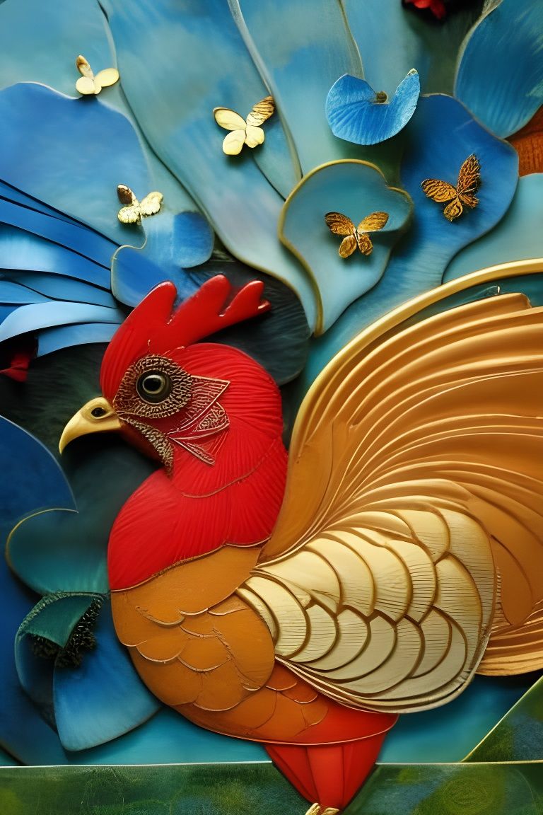 Ornate 3D Chickens in Golden Hour Lighting