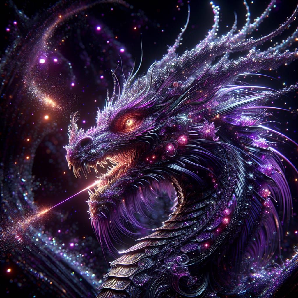 Epic Purple Dragon with Bioluminescent Eyes in CGI