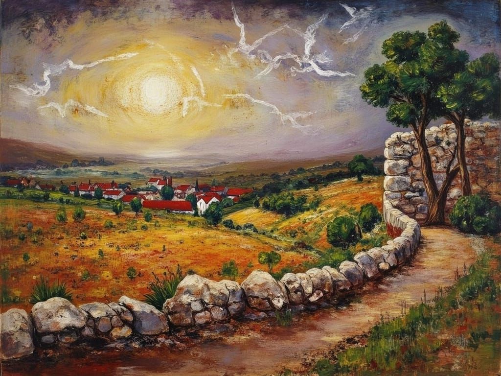 Stormy Landscape Painting in Gustav Klimt Style