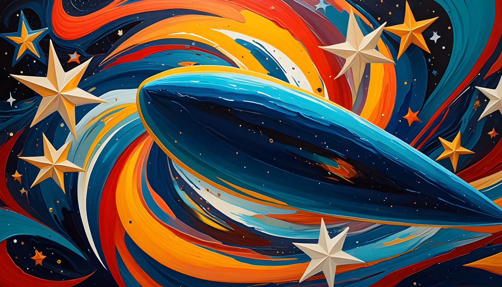 Surreal Oil Painting of Iridescent Mirrored Cylinder in Cosm...