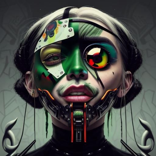Surreal Cyberpunk Portrait with Green Face Paint