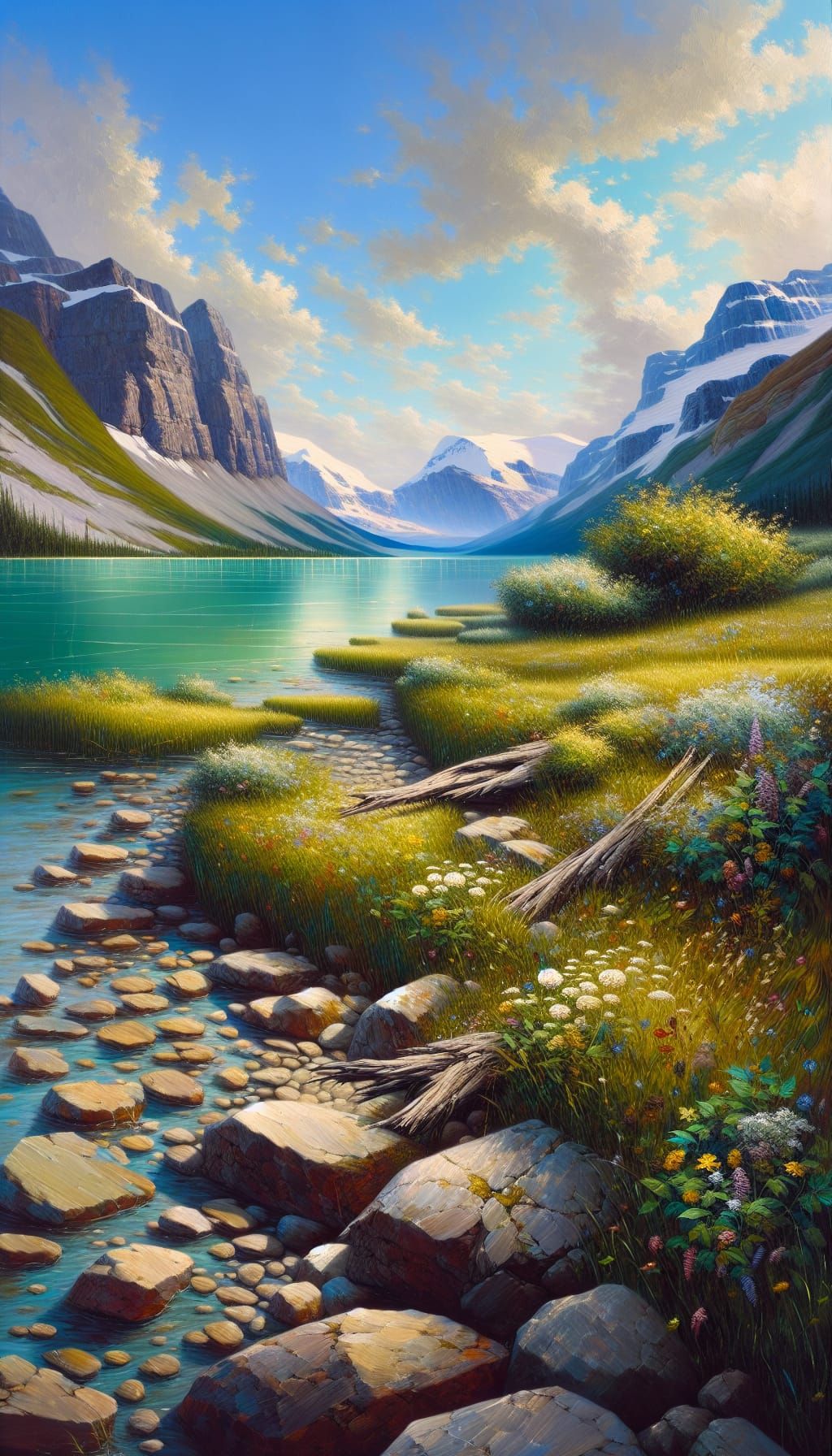 Pristine Lakeside Nature Reserve in Oil Painting Style