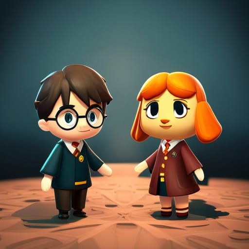 Harry Potter and Ginny Weasley in Animal Crossing Style