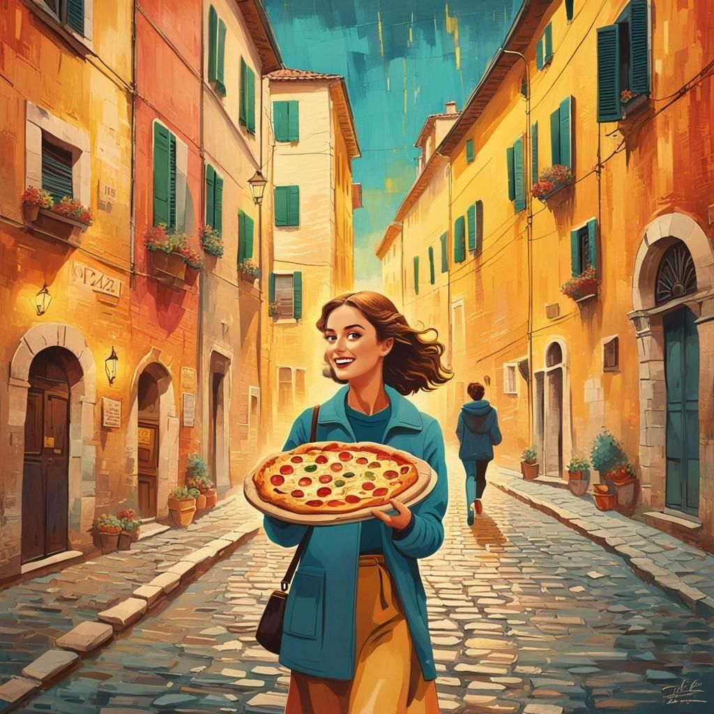 Vintage Italy Travel Poster with Pizza