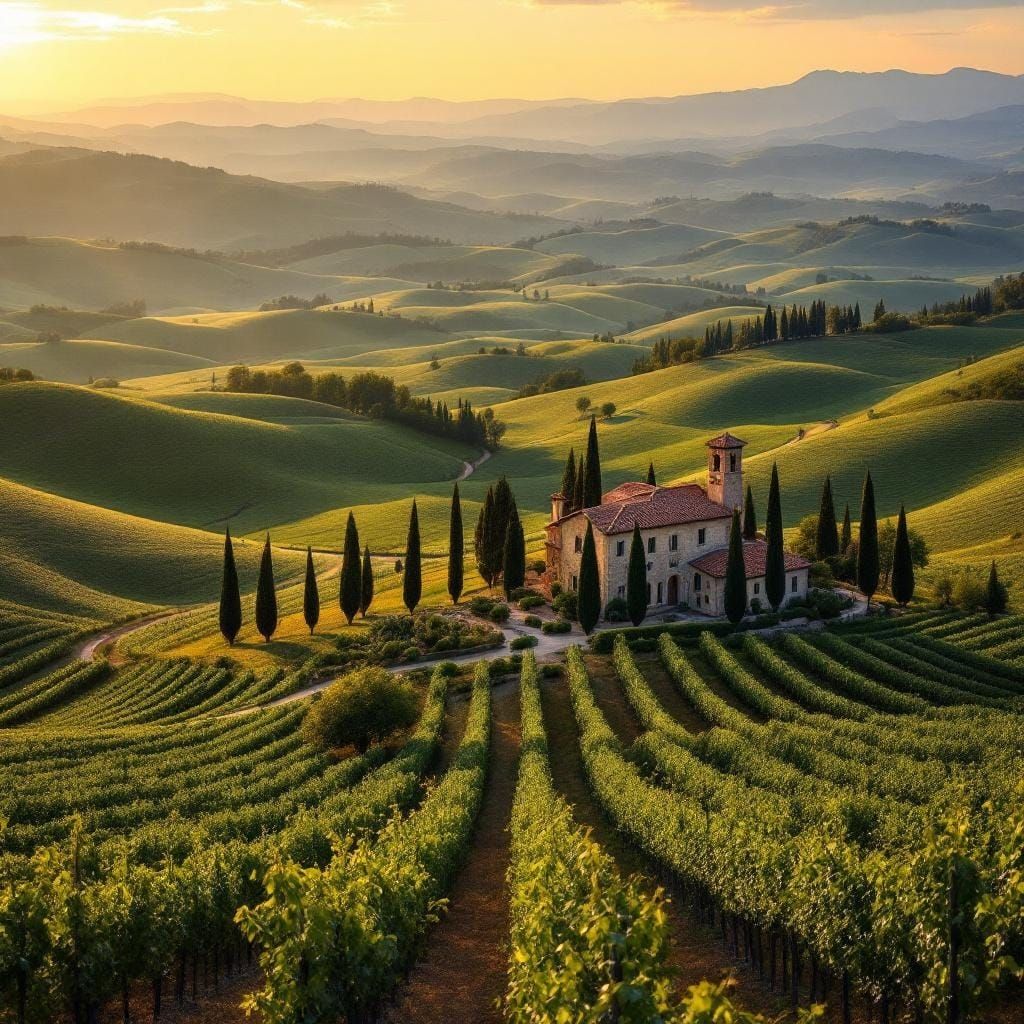Tuscan Hills at Golden Hour: A Hyperrealistic Landscape