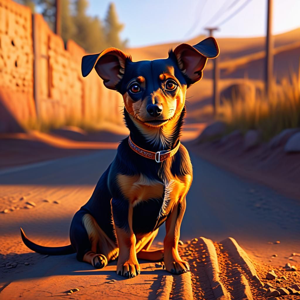 Loyal Chiweenie Waits in Golden Light