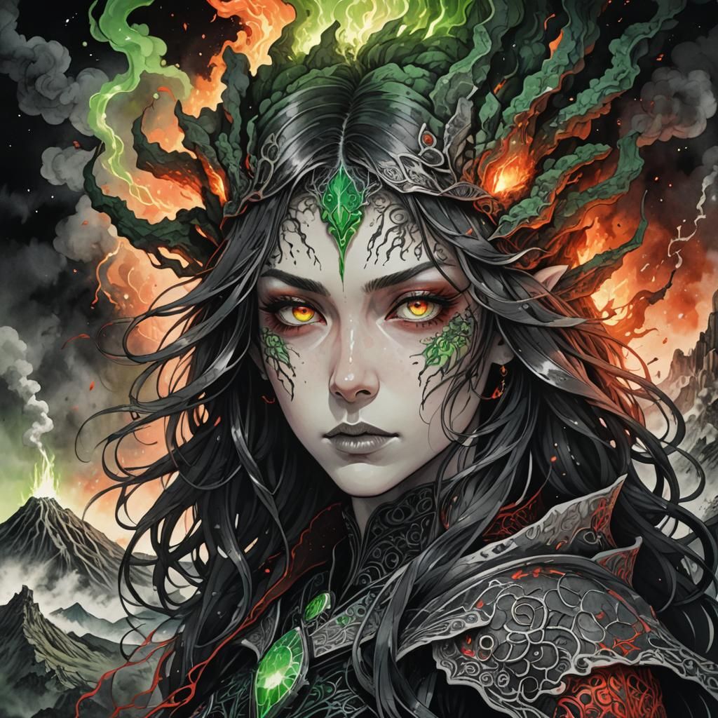 Eldritch Sorceress Portrait in Dark Fantasy Anime Style