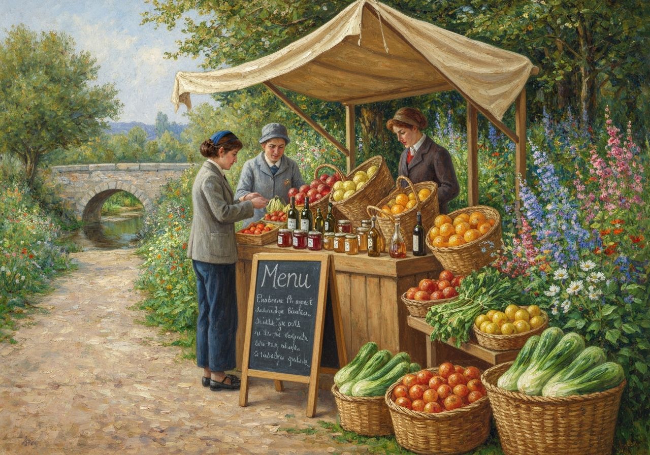 Bustling Farmers Market in Impressionistic Style