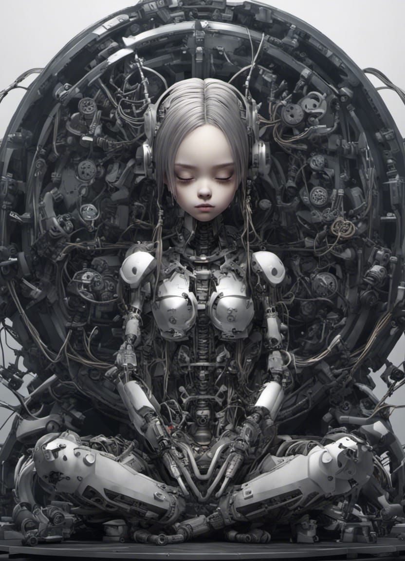 Cyberpunk Gothic Chibi Girl Meditating