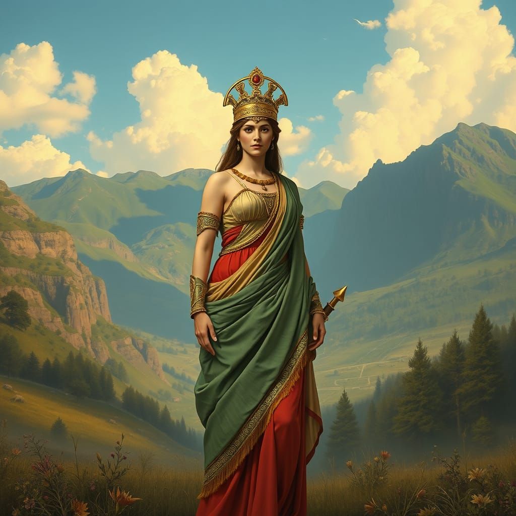 Ancient Greek Goddess in Macedonian Landscape