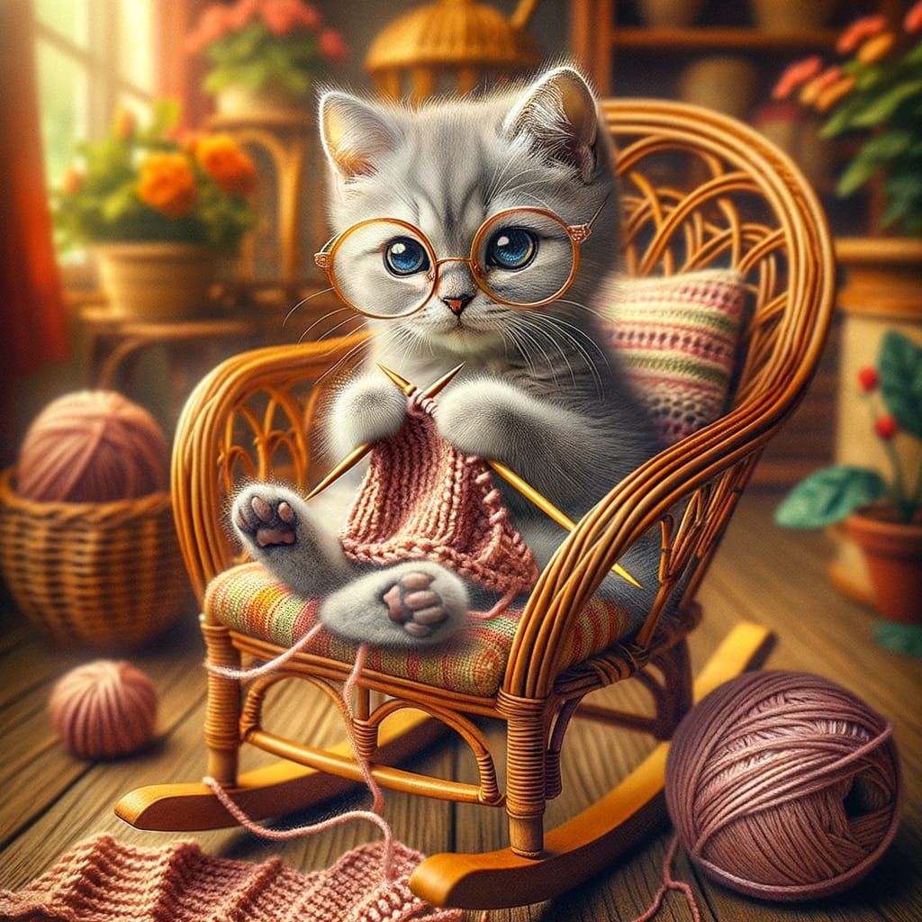 Knitting with her favorite ball of yarn 🧶