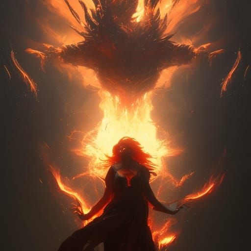 Sorceress Unleashes Elemental Magic in Dark Fantasy Art