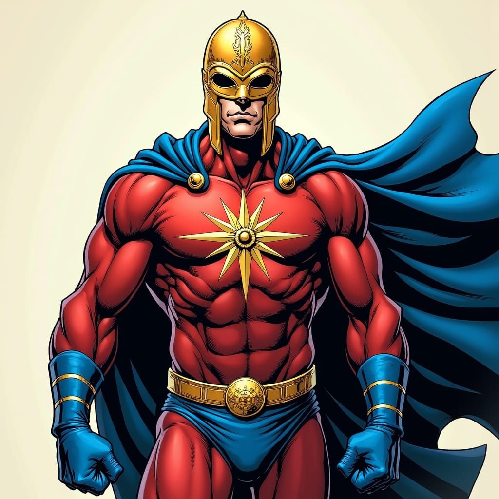 Heroic Man with Golden Mask in Comic Book Style