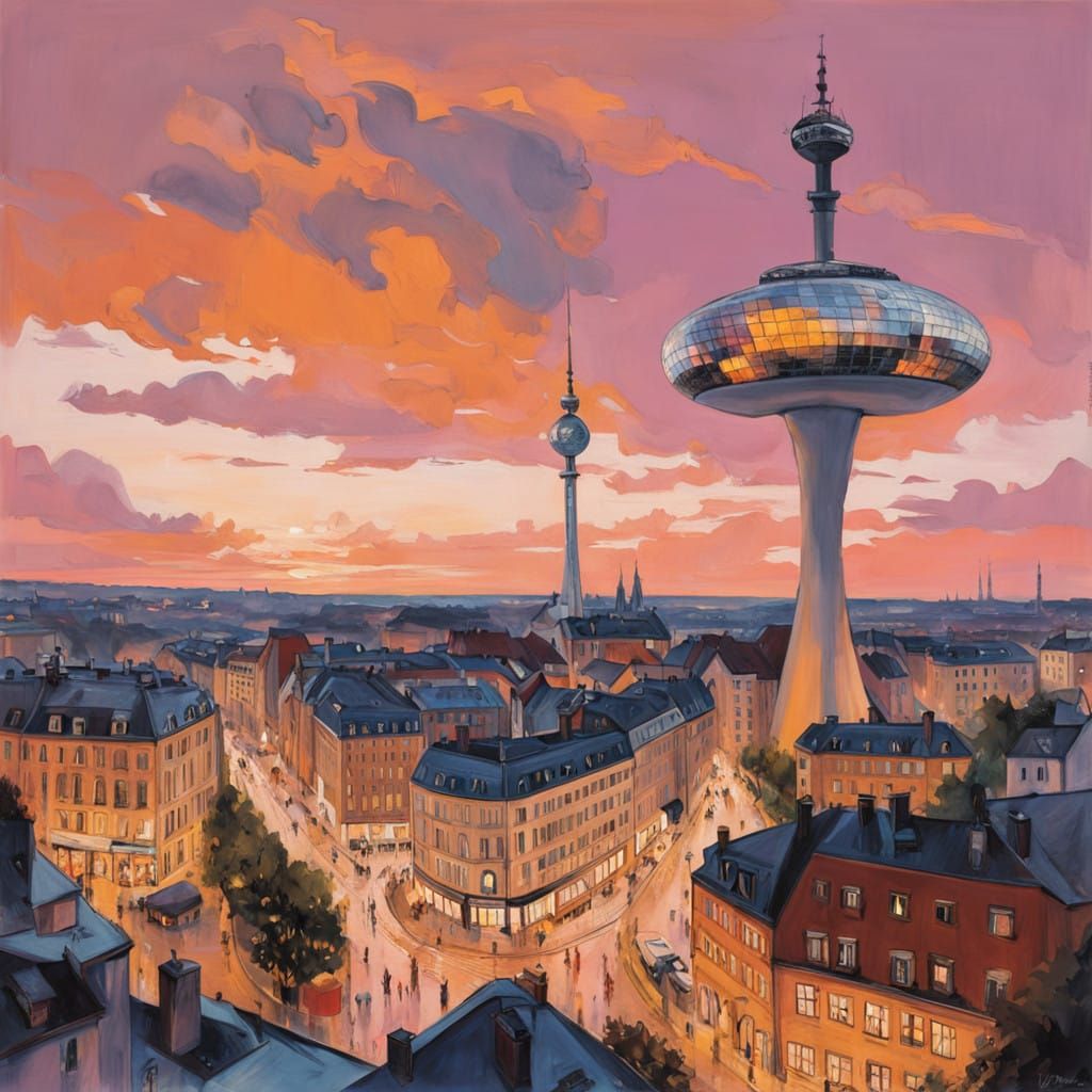 Stuttgart Cityscape at Dusk in Vibrant Architectural Style