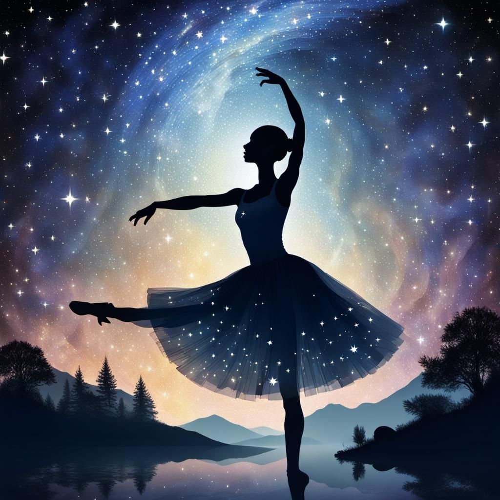 Ballerina Silhouette with Starry Night Sky
