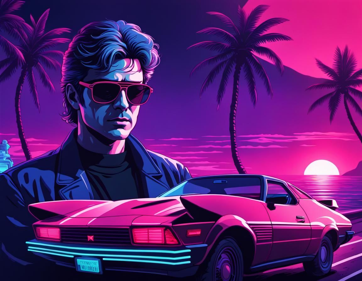 Kavinsky Ghost Car in the Pacific Coastline. Godfather of Sy...