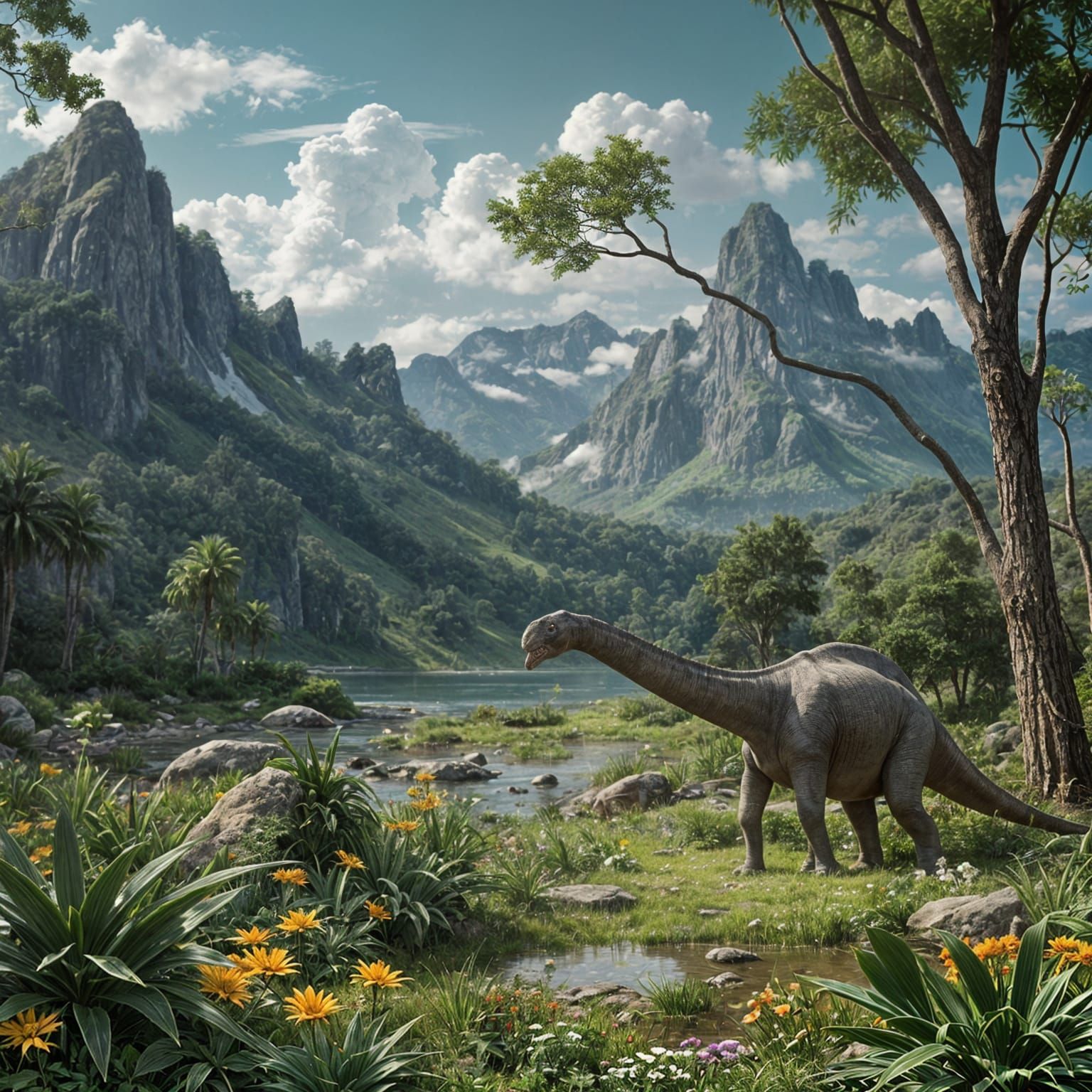 Vibrant Prehistoric Landscape with Majestic Diplodocus